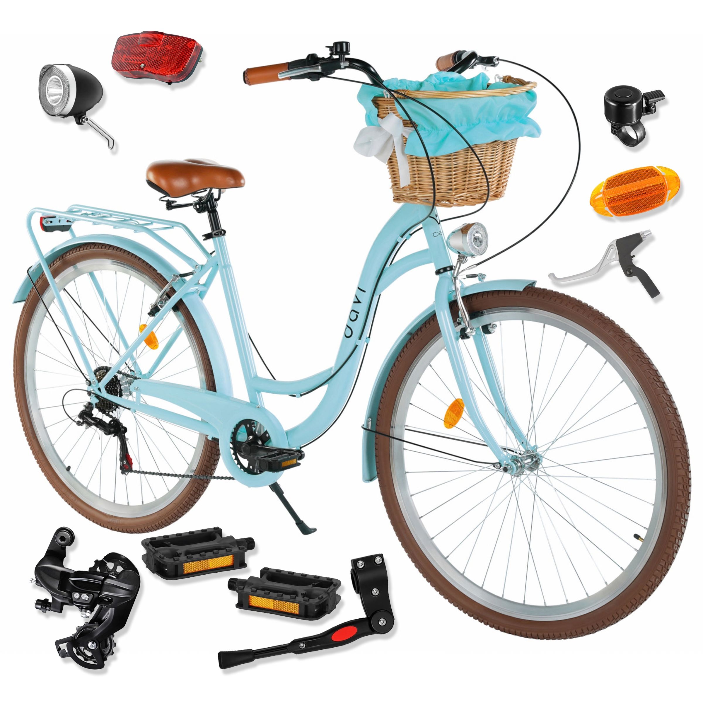 Lätt damcykel Davi Emma 28", 160-185 cm, 7 växlar, Blå/Kaffe