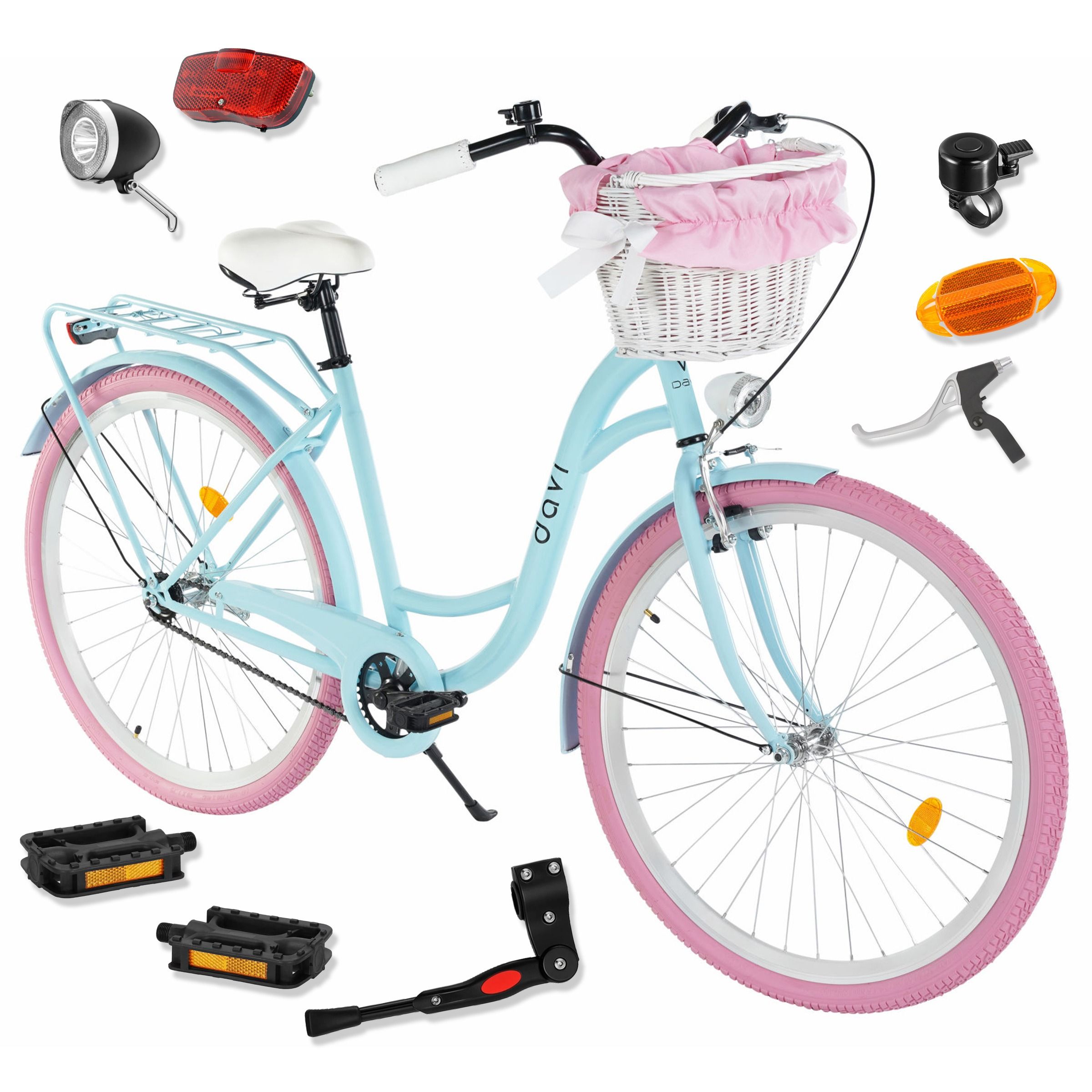 Bicicleta dama Davi Lila 1 viteza, 28", 160-185 cm, Albastru/Roz