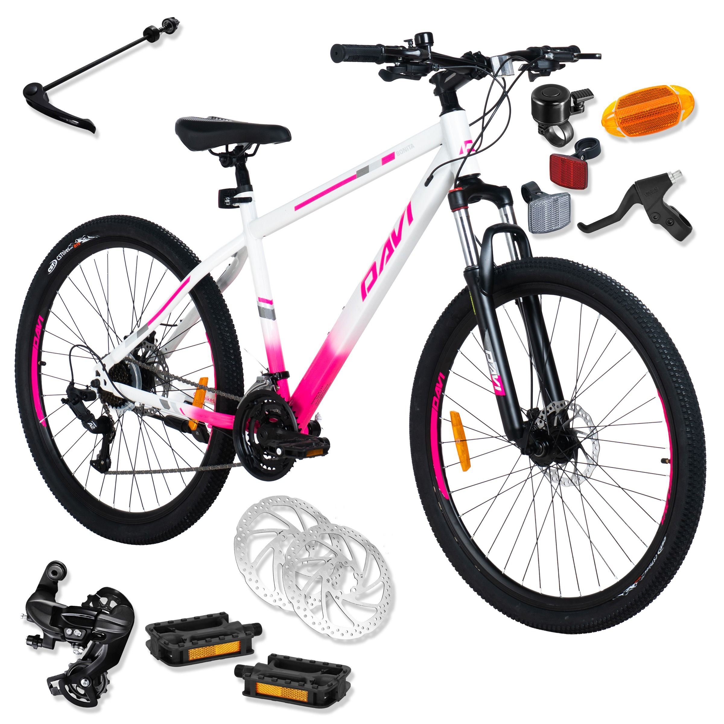 Mountainbike Davi Bonita 27,5", 160-185 cm, 21 gear, Hvid/Lyserød