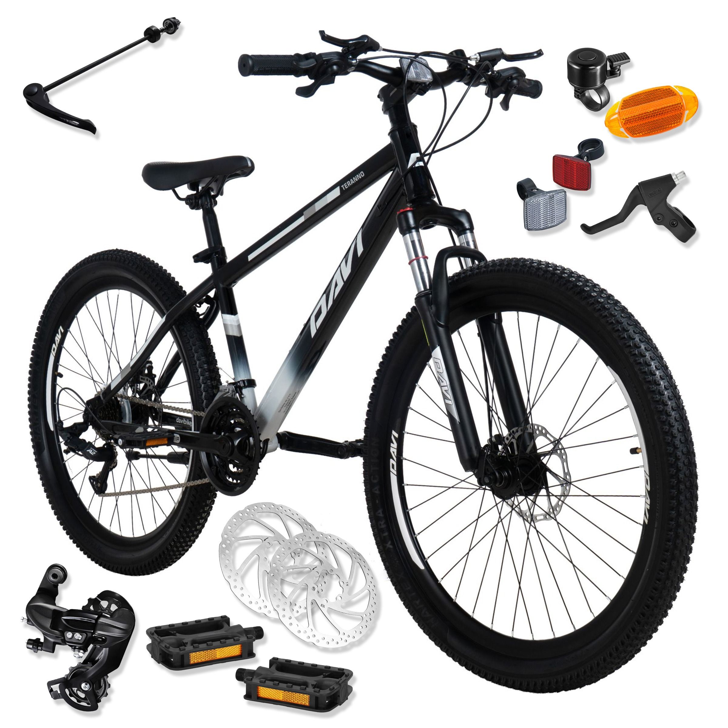 Horsky bicykel 26", pevný 13" rám, 145-170 cm, 21 prevodov, odpruženie, čierna/biela, Davi Terrano