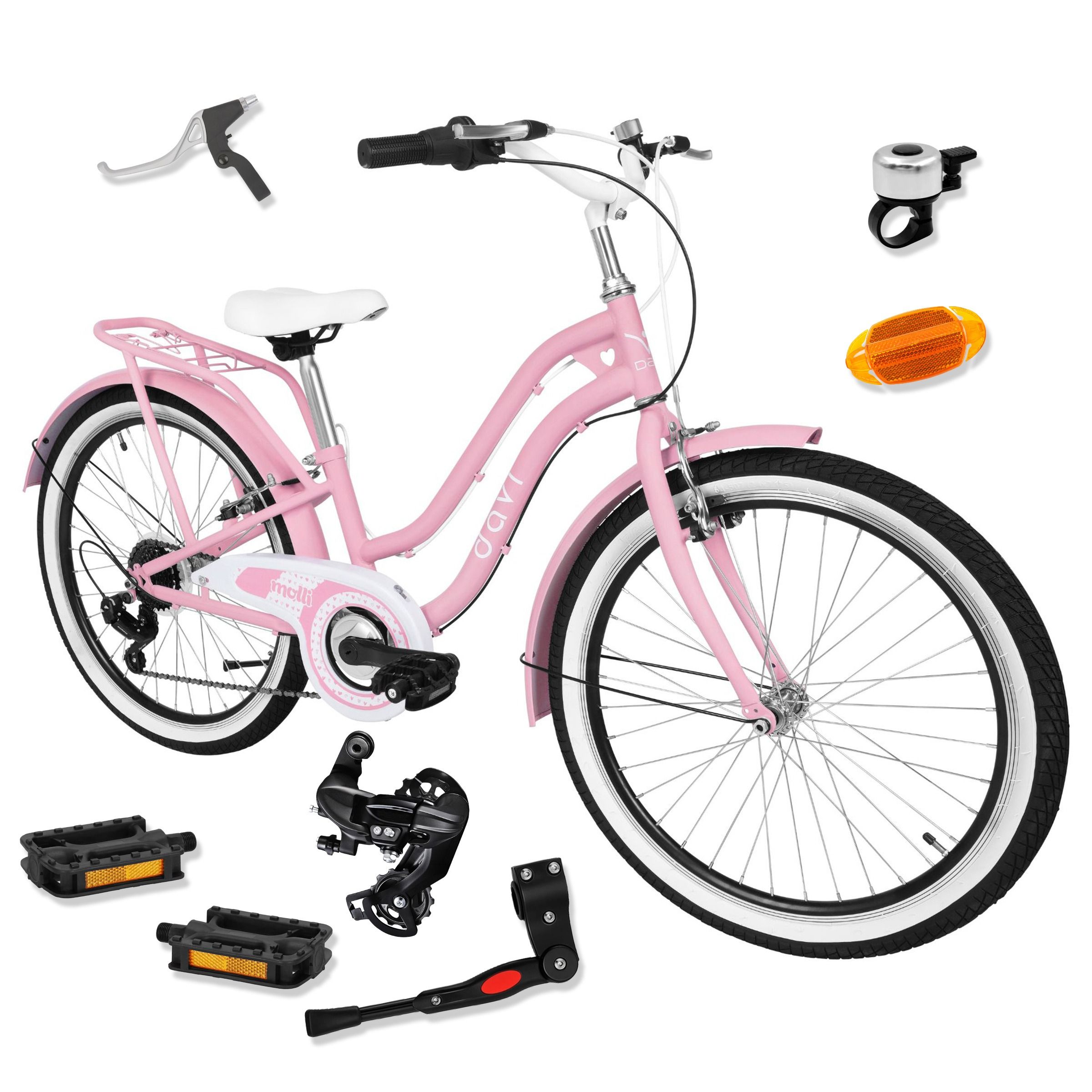 Bicicleta copii Davi Molli, 24", 130-165 cm, 7 viteze, Roz