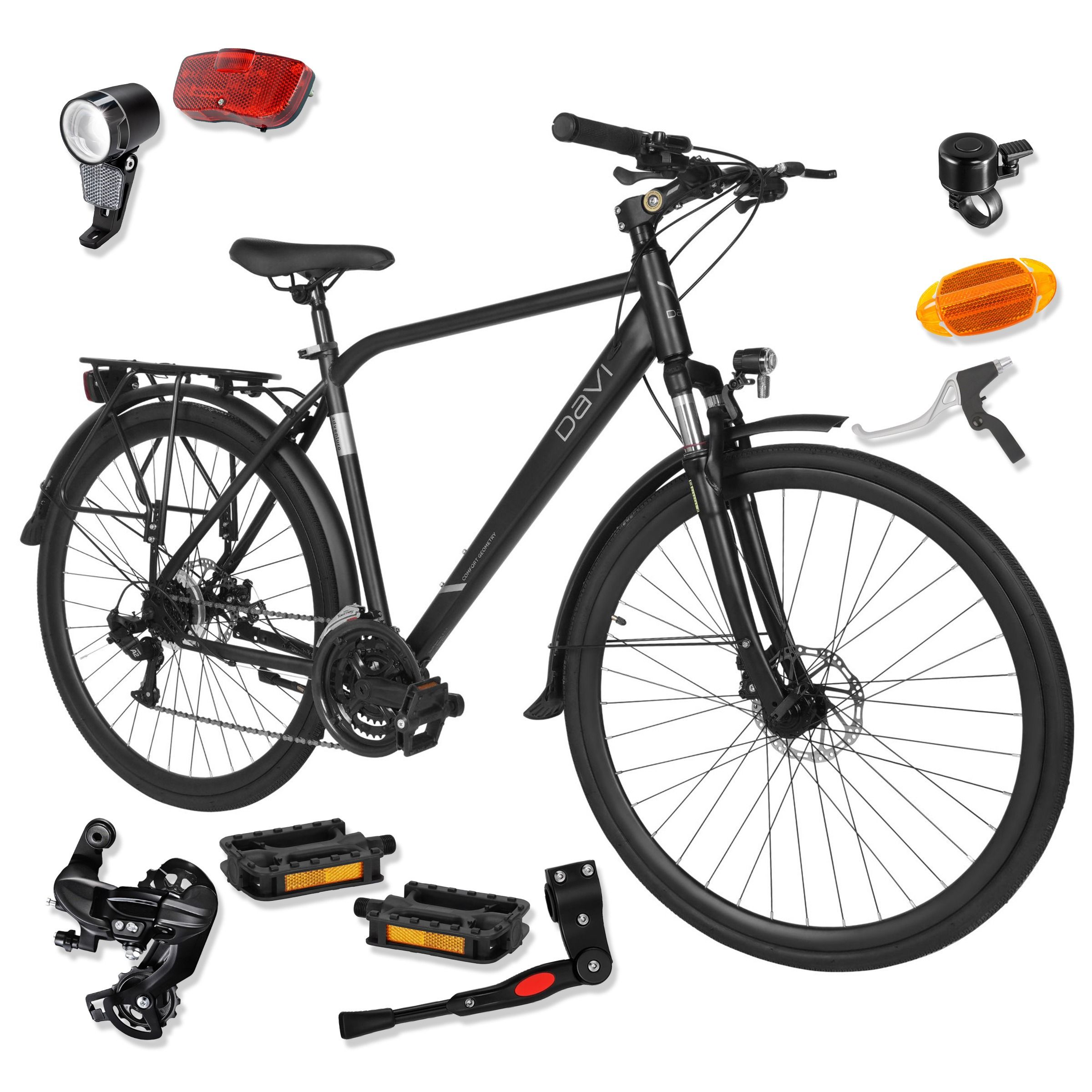 Trekkingcykel 28" Davi Adventuro, 160–185 cm, 21 gear, affjedring, sort