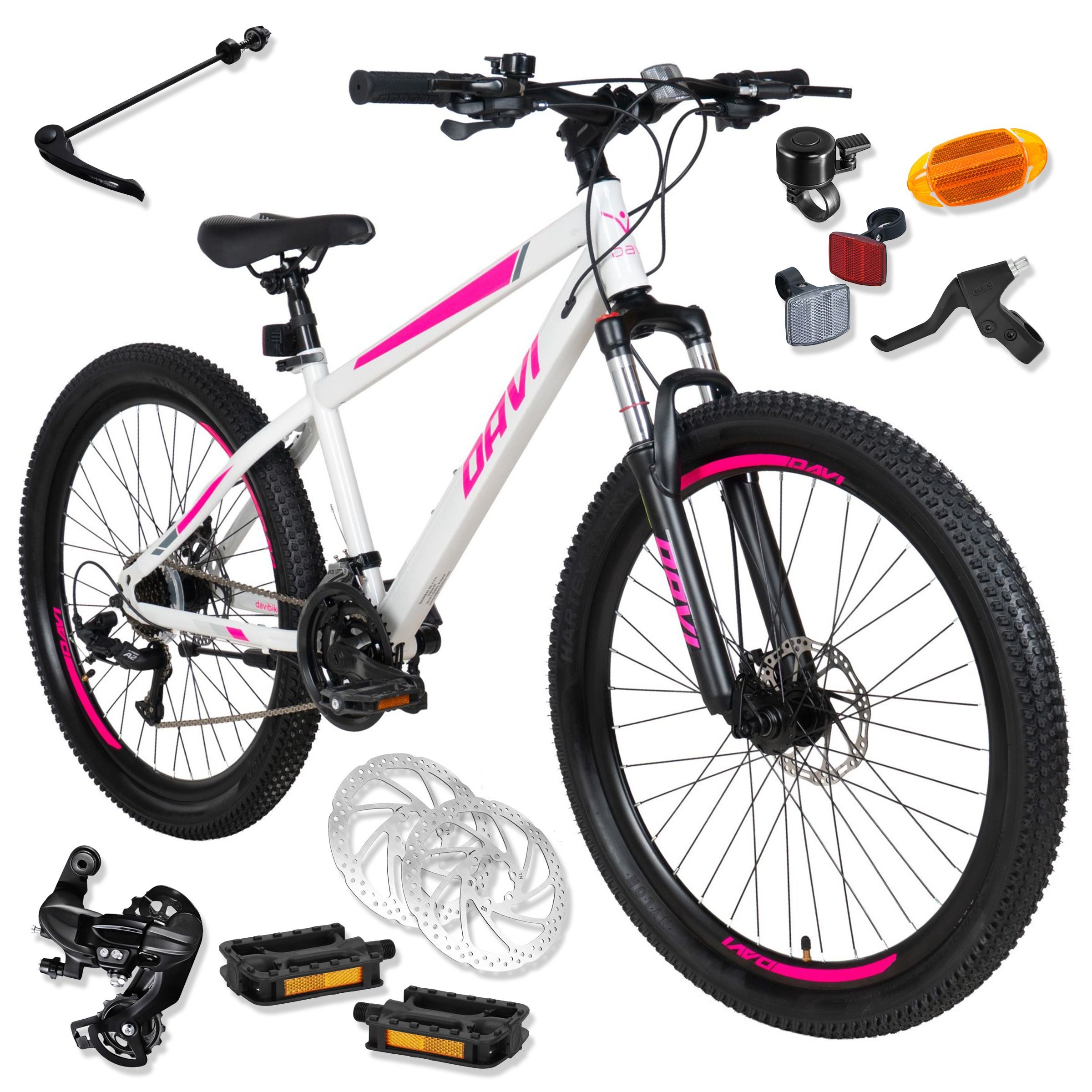 Horský bicykel Davi Bonita 26", 145-170 cm, 21 prevodov, Biela/Ružová farba