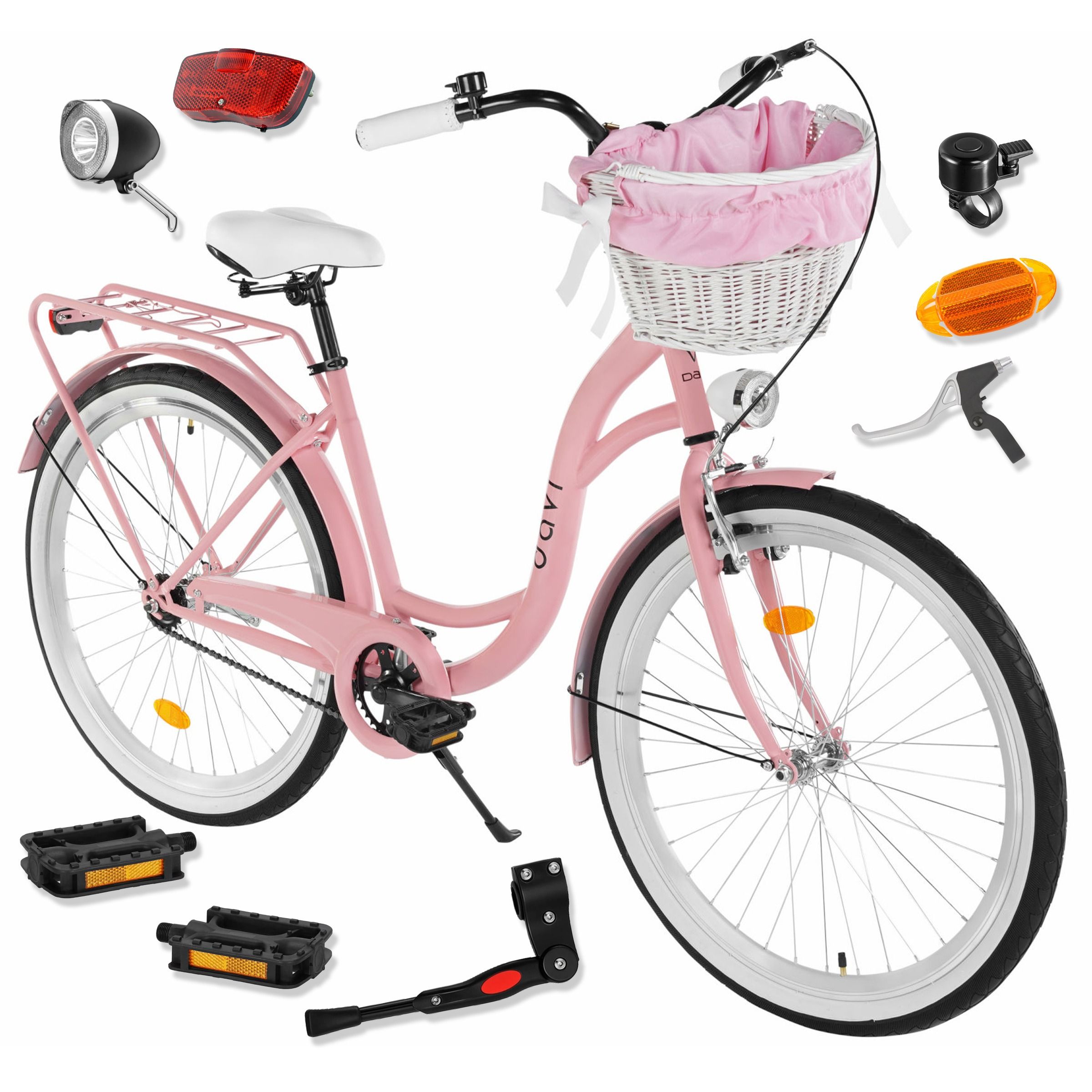 Bicicletă femei ușoară 26" Davi Lila 1 viteza, 155-180 cm, Roz/Negru