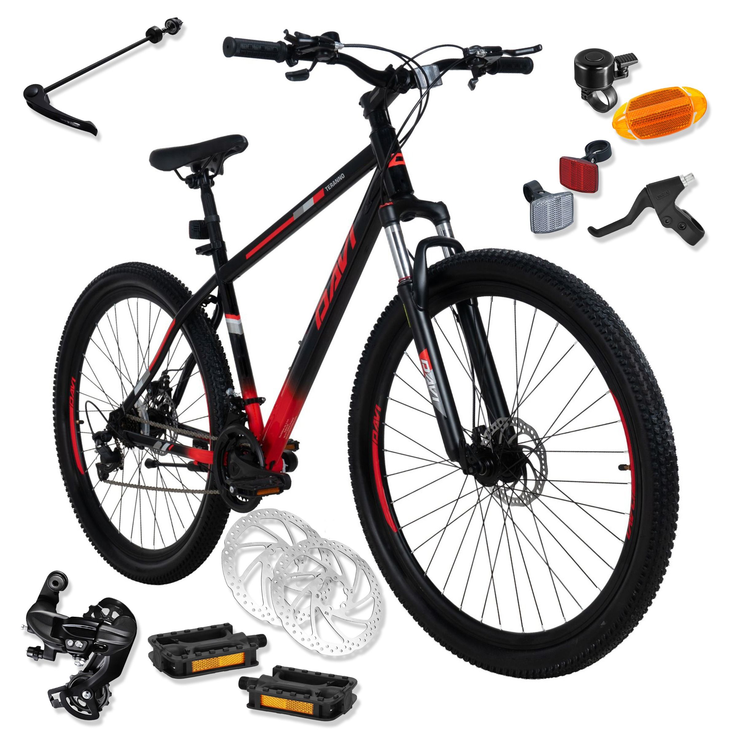 Mountainbike Davi Terrano 29", 170-195 cm, 21 gear, Sort/Rød