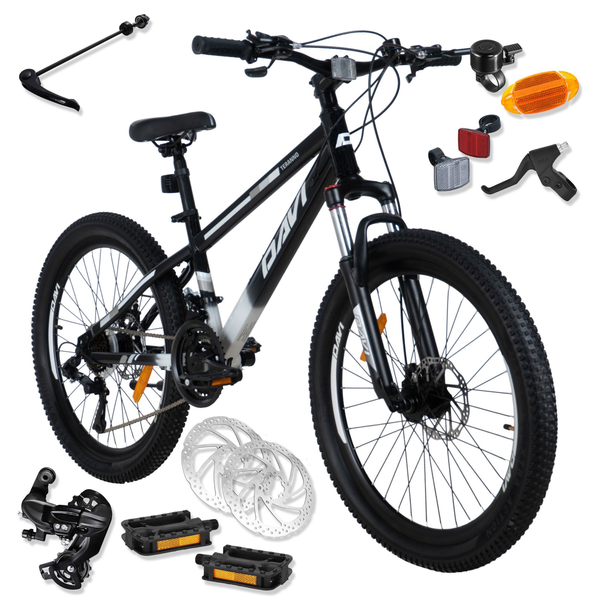 Mountain Bike 24", 9-12 éves, masszív 11"-os váz, 130-160 cm, 21 sebesség rugózás, szürke/kék, Davii Terrano