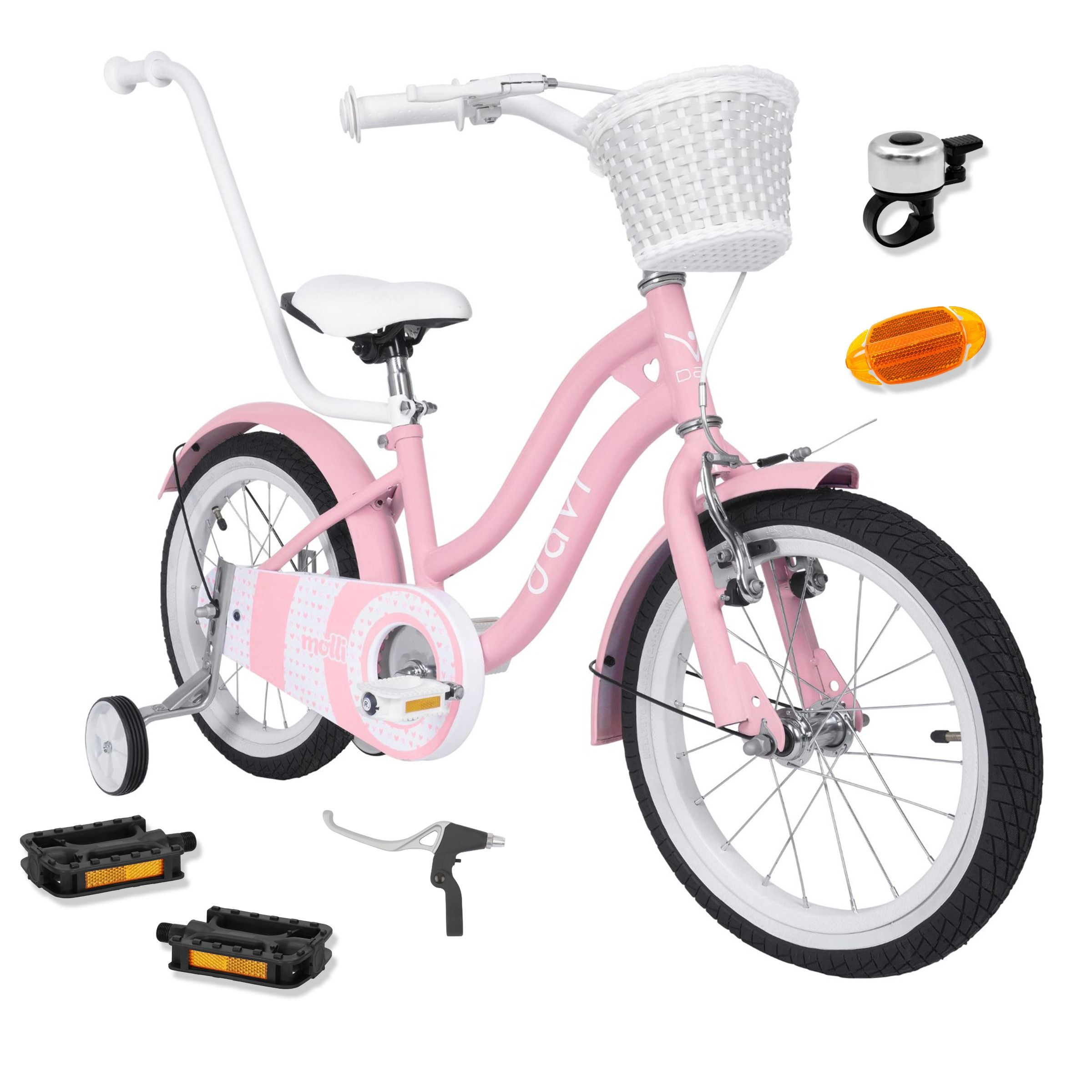 Davi Molli Gyermek kerékpár 16", 95-110 cm, 1 sebesség, Rózsaszín
