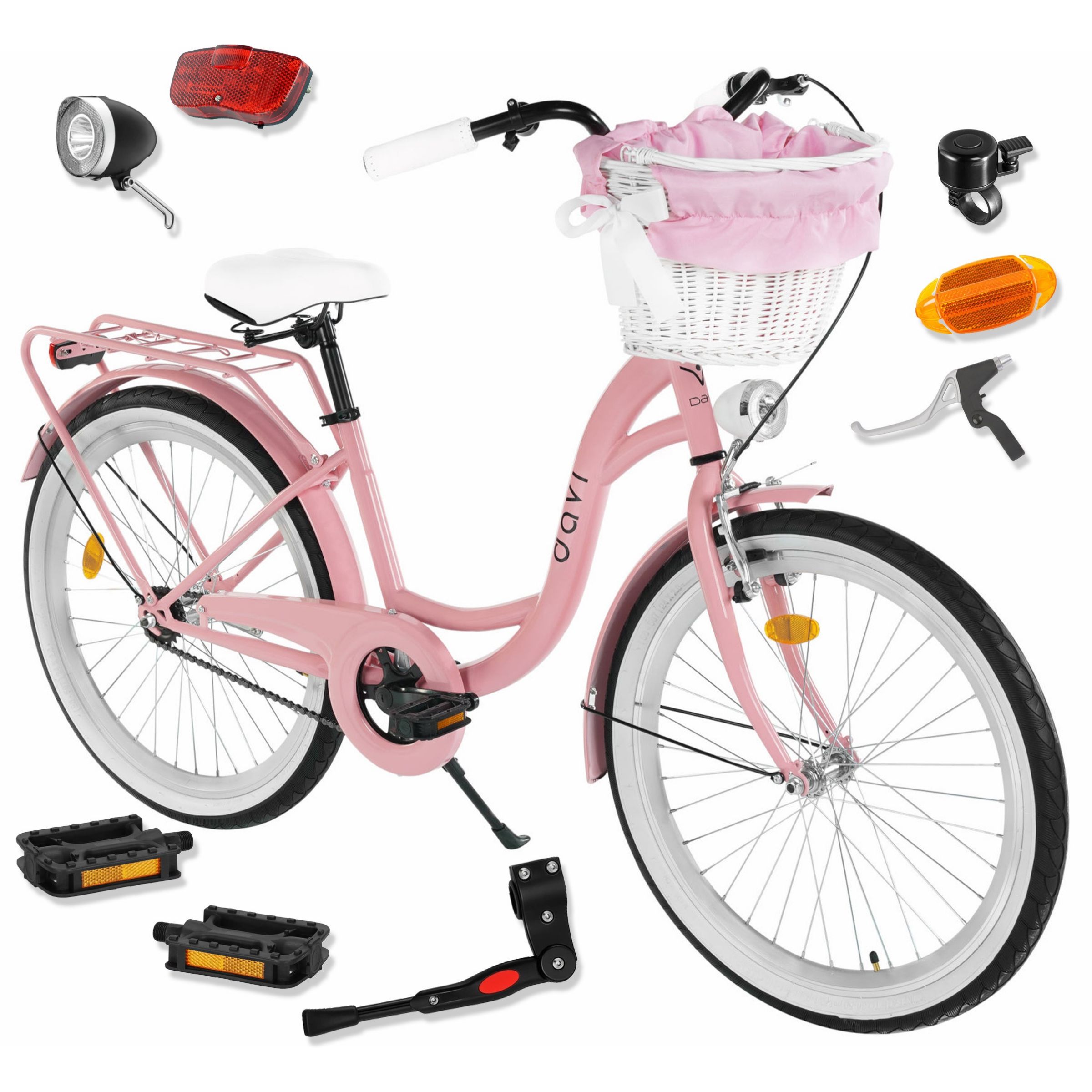 Bicicleta copii Davi Amelia 24", 130-165 cm, 1 viteza, Roz/Negru